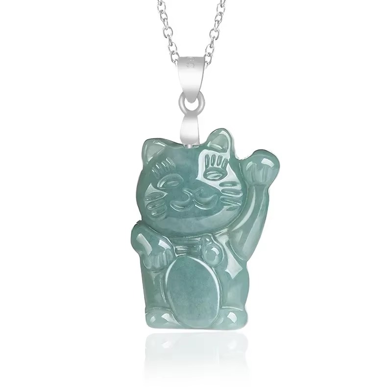 Women'S Fashion Jewellery - Birmese Blauwe Jade Fortuin Kat Hanger