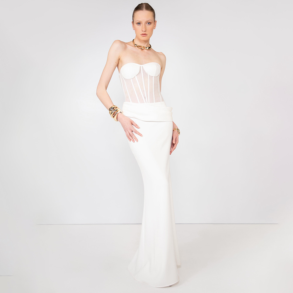 Women Fashion Dress Names - Sexy doorschijnende visgraat-avondjurk met lange sleep,