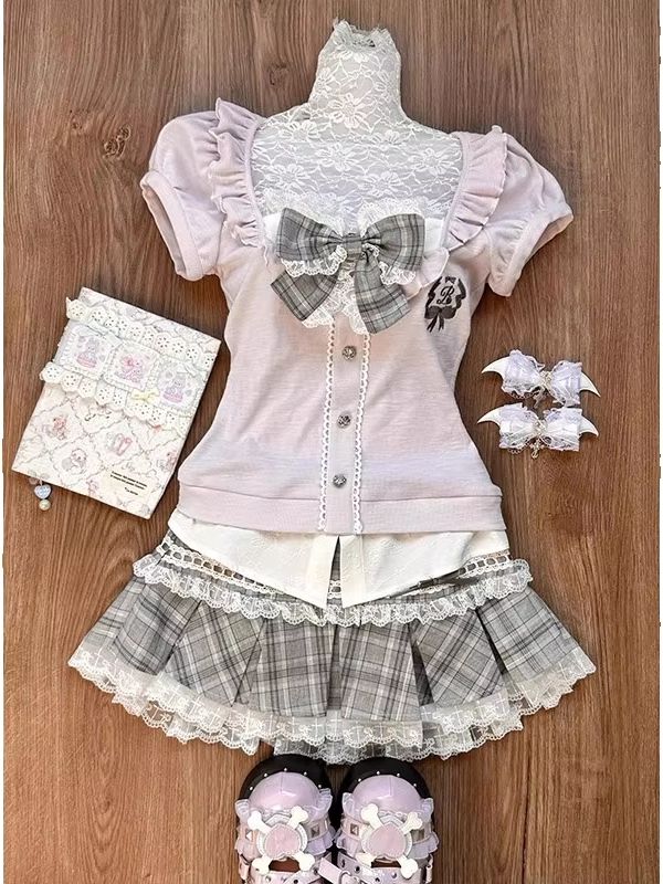 Women Fashion Photoshoot - Roze kanten patchwork top voor dames