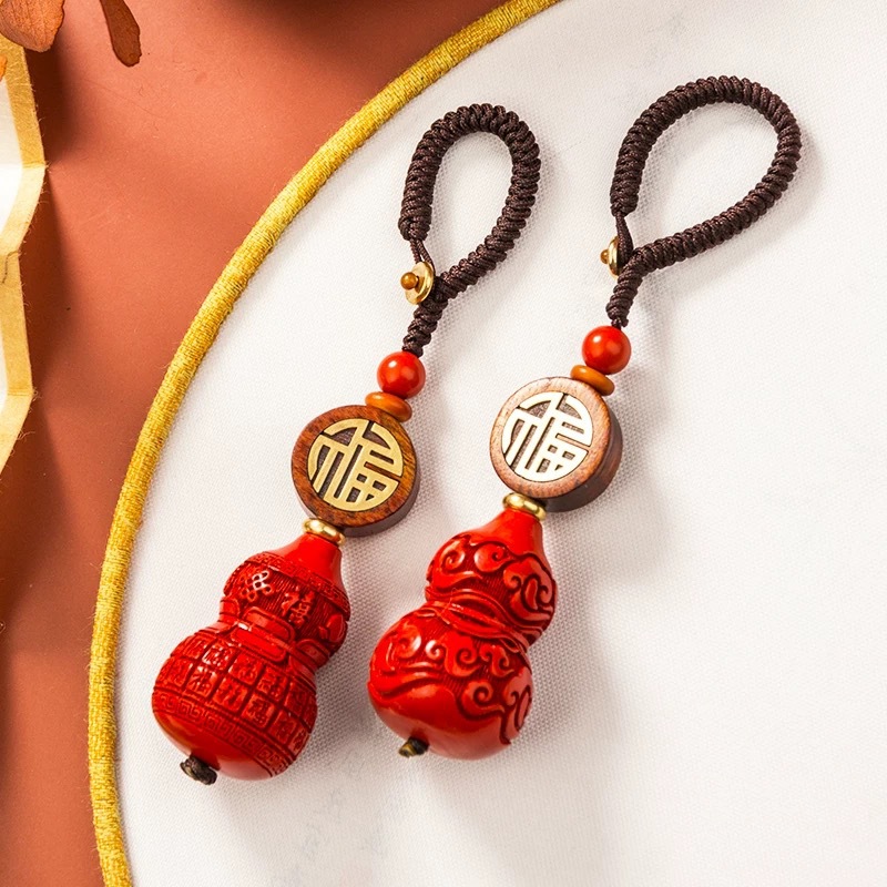 Women'S Fashion Jewellery - Mode Rode Cinnabar Jade Kalebas Sleutelhanger
