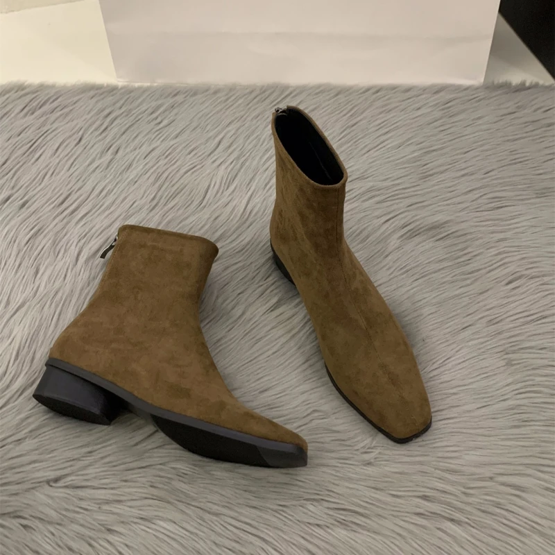 Women'S Fashion Korea - Perzikkleurige nude laars met rits aan