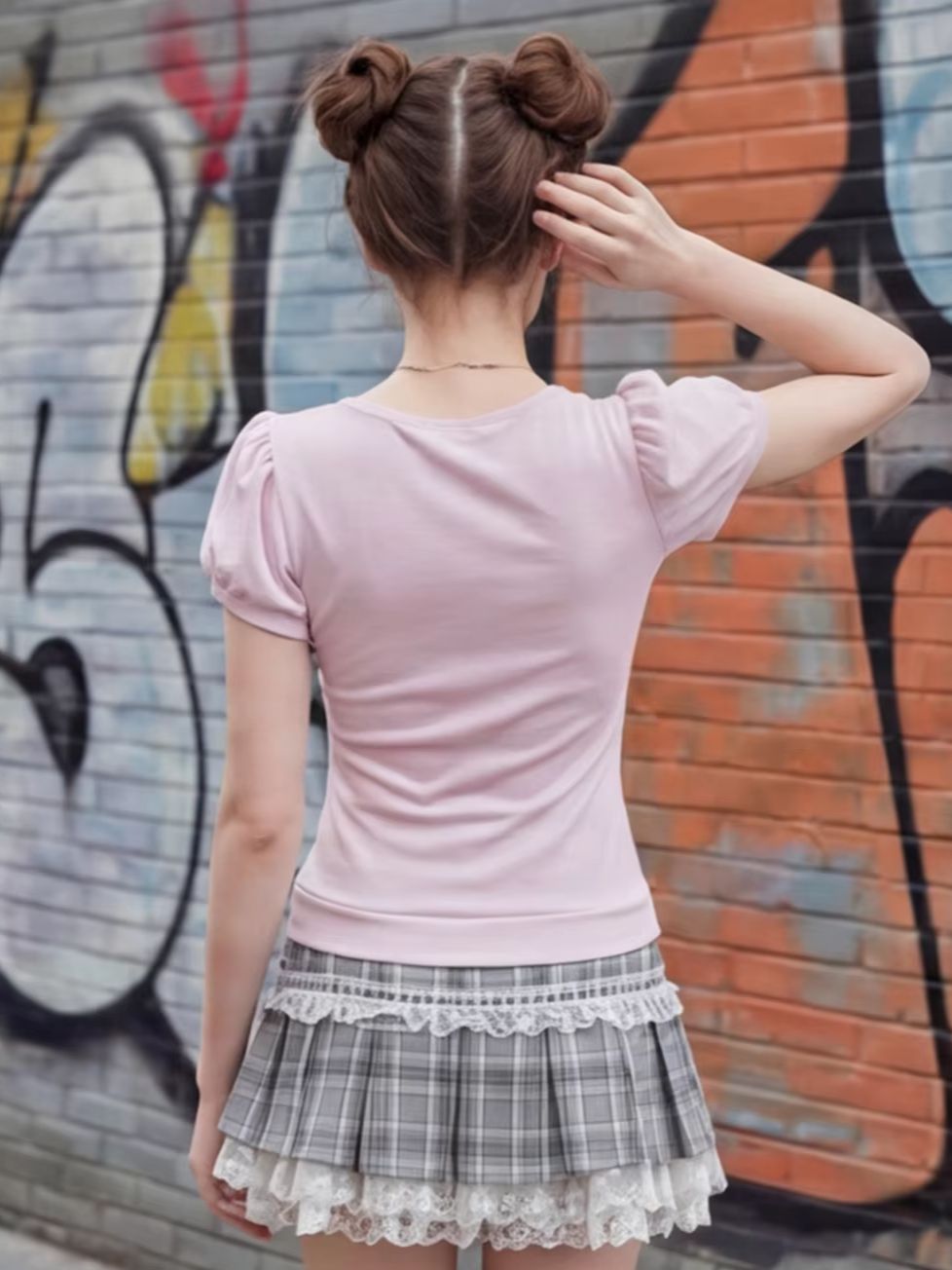 Roze kanten patchwork top voor - Women Fashion Photoshoot recensie en prijs