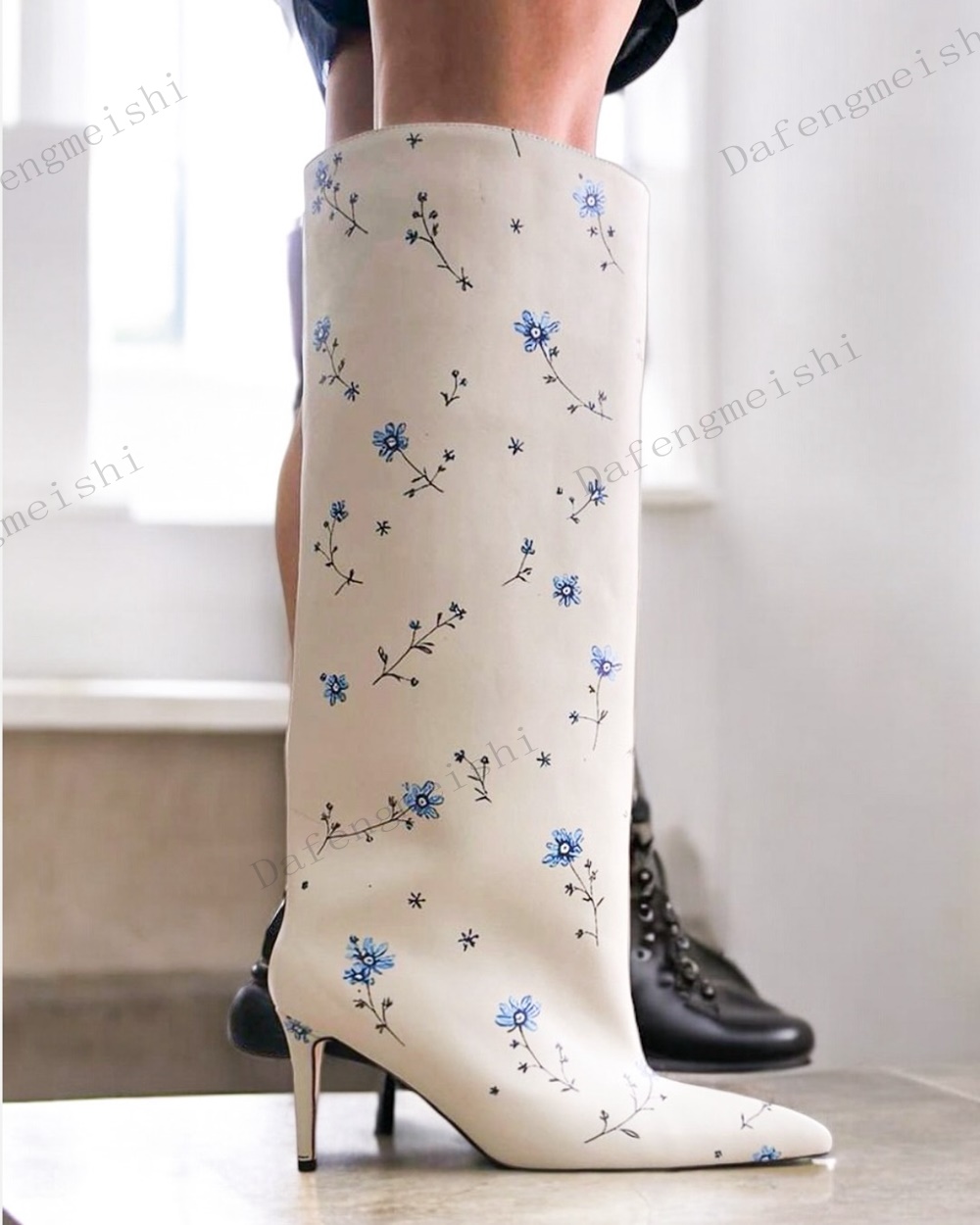 Witte bloemenprint kniehoge la - Women'S Fashion Knee High Boots recensie en prijs